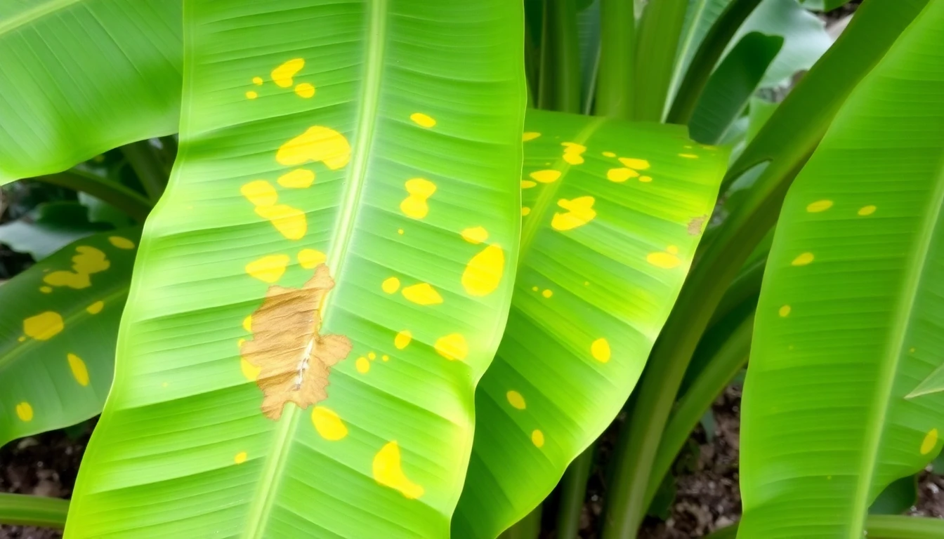 Hojas de plátano con deficiencia de potasio